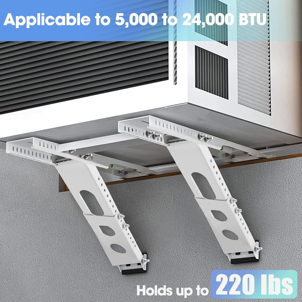 Adjustable Air Conditioner Support Bracket - No Drill, Heavy Steel, 220Lbs Capac