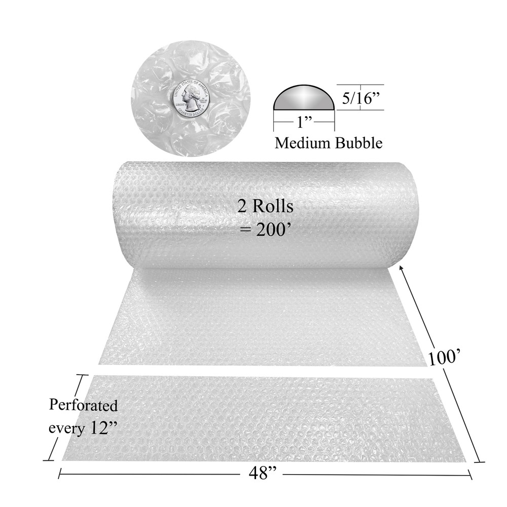 UOFFICE Bubble Cushioning Wrap Roll - 48" Wide x 200' ft - Medium 5/16" Bubbles