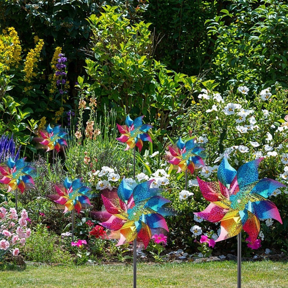 10-Pack Reflective Rainbow Pinwheels - Bird Repellent Solution for Garden Pro...