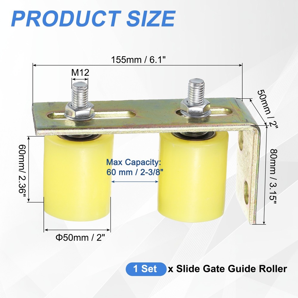 1Set Slide Gate Guide Roller, 2"x2-3/8" Nylon Gate Support & Bracket, Yellow