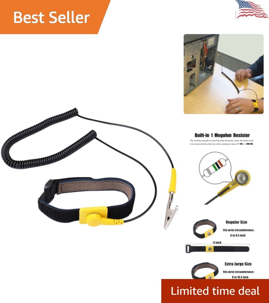 Adjustable Grounding Wristband with 9.8ft Coiled Cable - Eliminate Static Safely