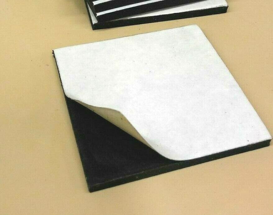 Neoprene Rubber Solid Sheet w/PS Adhesive -4 Pcs- 3/16" Thk x 4-1/2" Sq Pads 60D