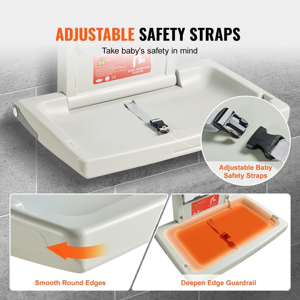 Wall-Mounted Baby Changing Station, Horizontal Foldable Diaper Change Table with