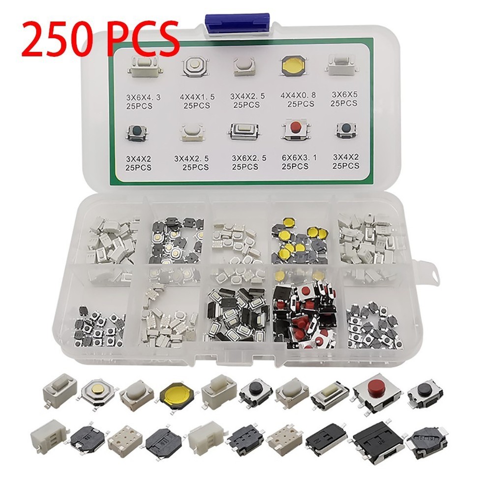 250PCS Tactile Push Button Switch Momentary Tact For SMD 10Value Kit New