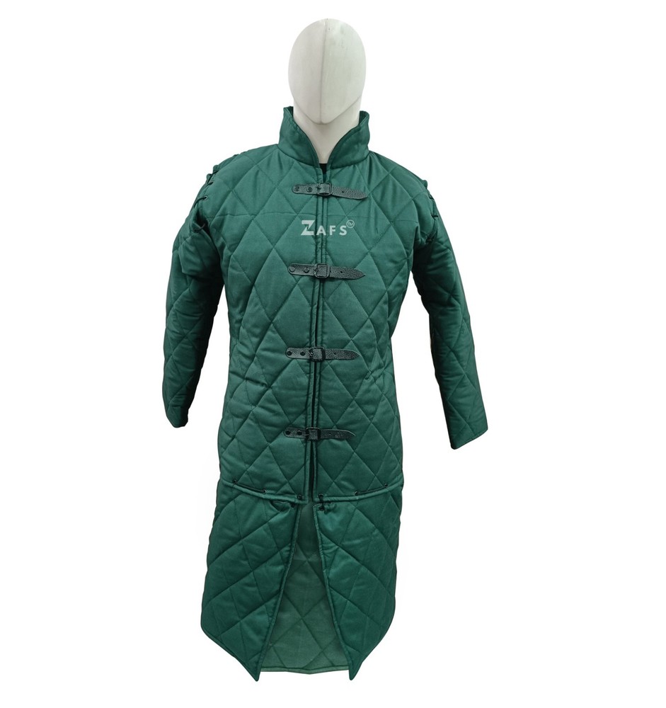 Thick Padded Style Jacket Medieval Long Gambeson Diamond Stitching Knight Armor