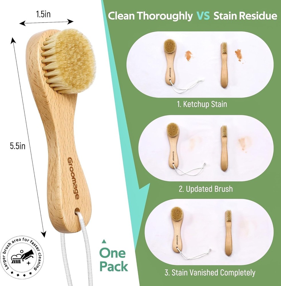 Soft Bristle Cleaning Brush for Fabrics - Gentle Stain Removal with Beech Handle