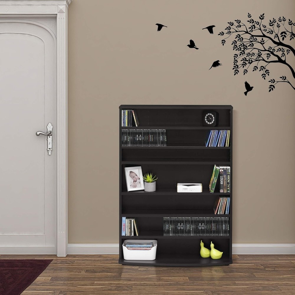 Versatile 6-Shelf Espresso Multimedia Storage Tower for Media Essentials=