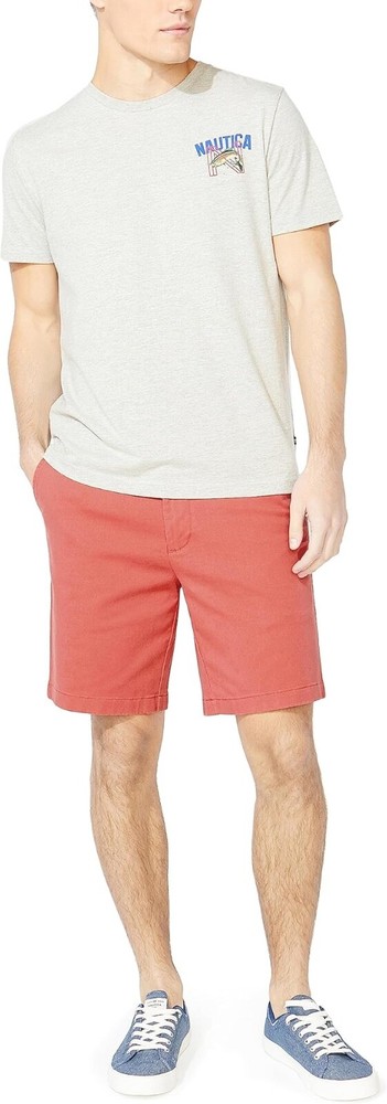 Nautica Men's Classic Fit Flat Front Stretch Solid, Mineral Red, 35W
