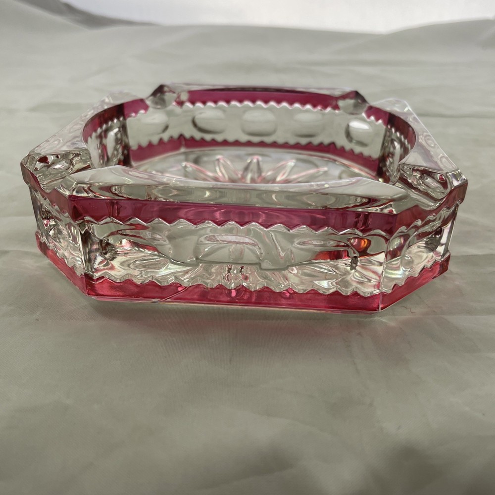 Tiffin Glass Kings Crown Ruby Flashed Glass Ashtray