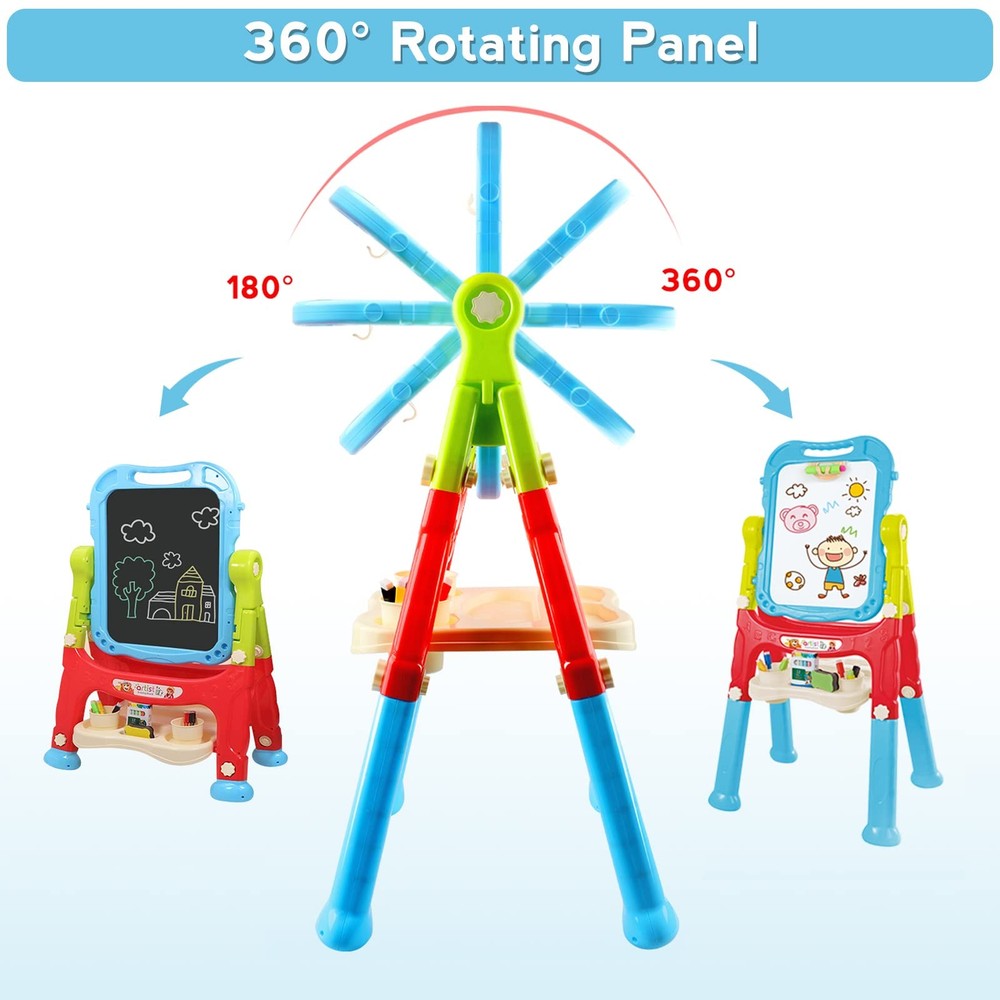 Mojitodon Easel for Kids,Rotatable Double Sided Adjustable Standing Art Blue