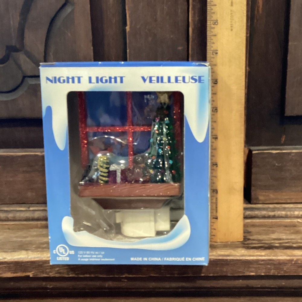 Christmas Night Light Santa Reindeer Window Scene