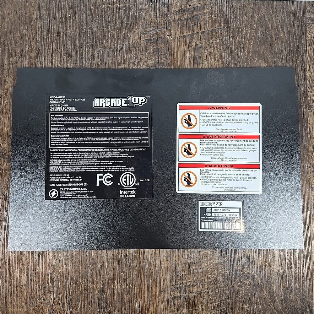 Arcade1Up Ms Pac-Man 40th Anniversary Stand UP Arcade Back Top Panel "H"