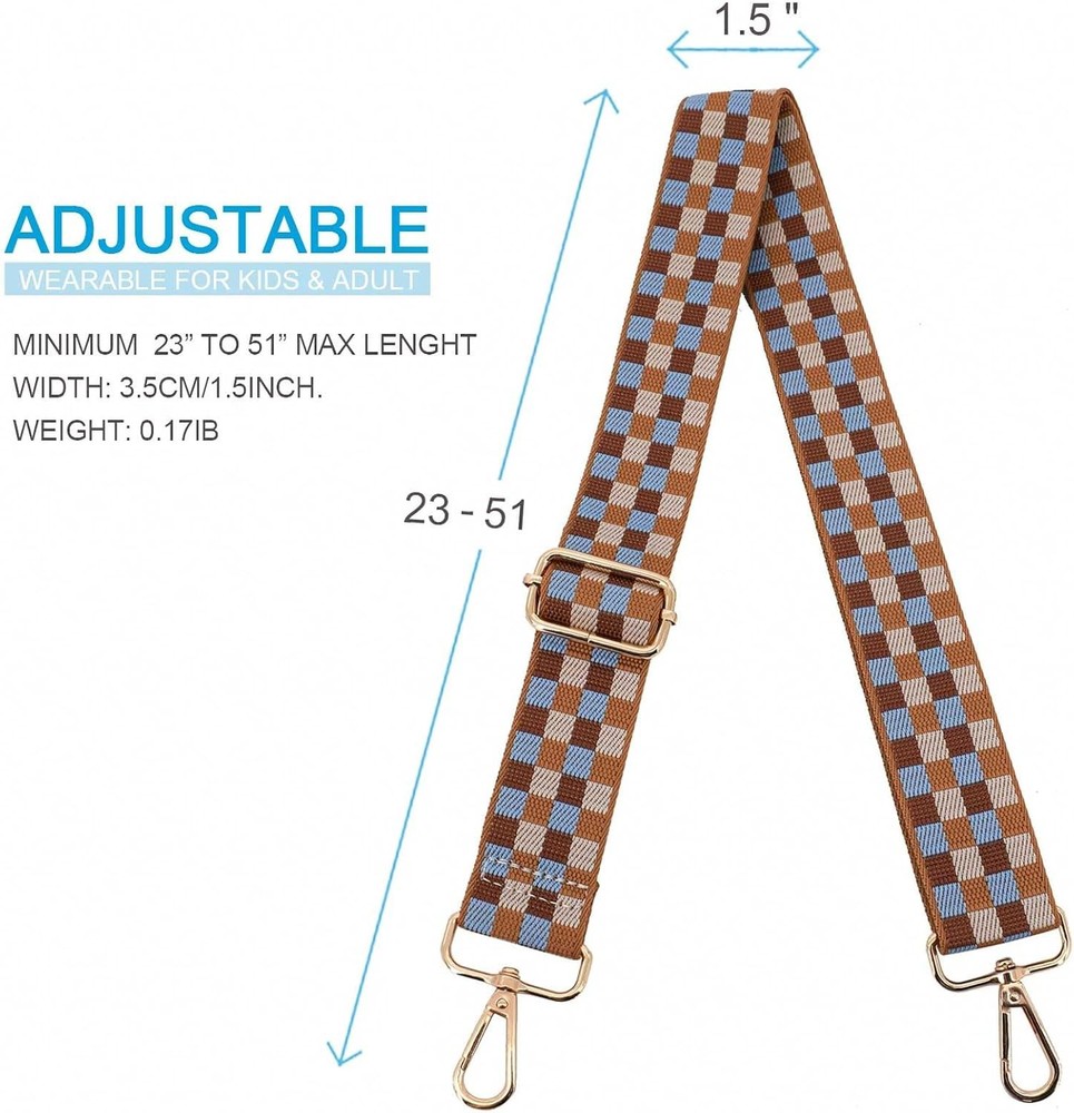 Replacement Purse Strap Shoulder Adjustable Checker-gold Hardware