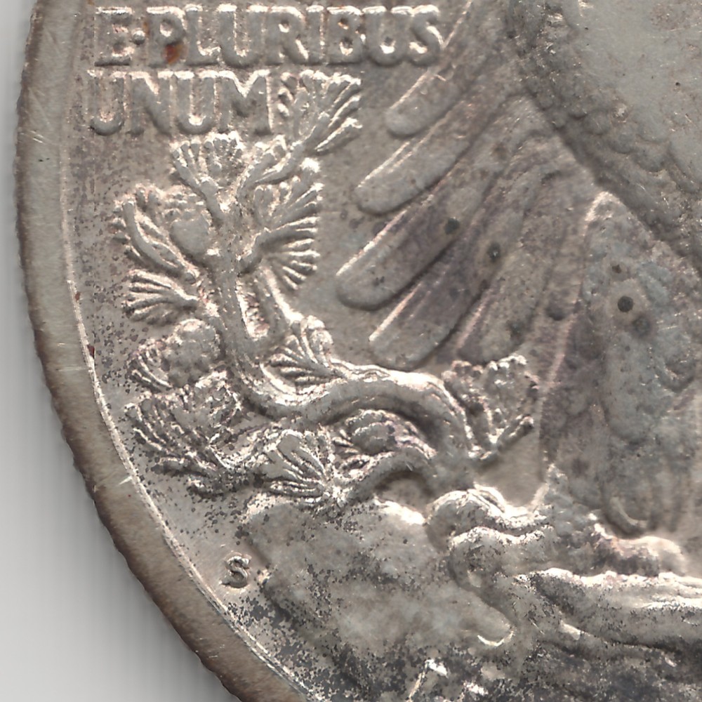 1929 S Walking Liberty Half Dollar, AU, toned
