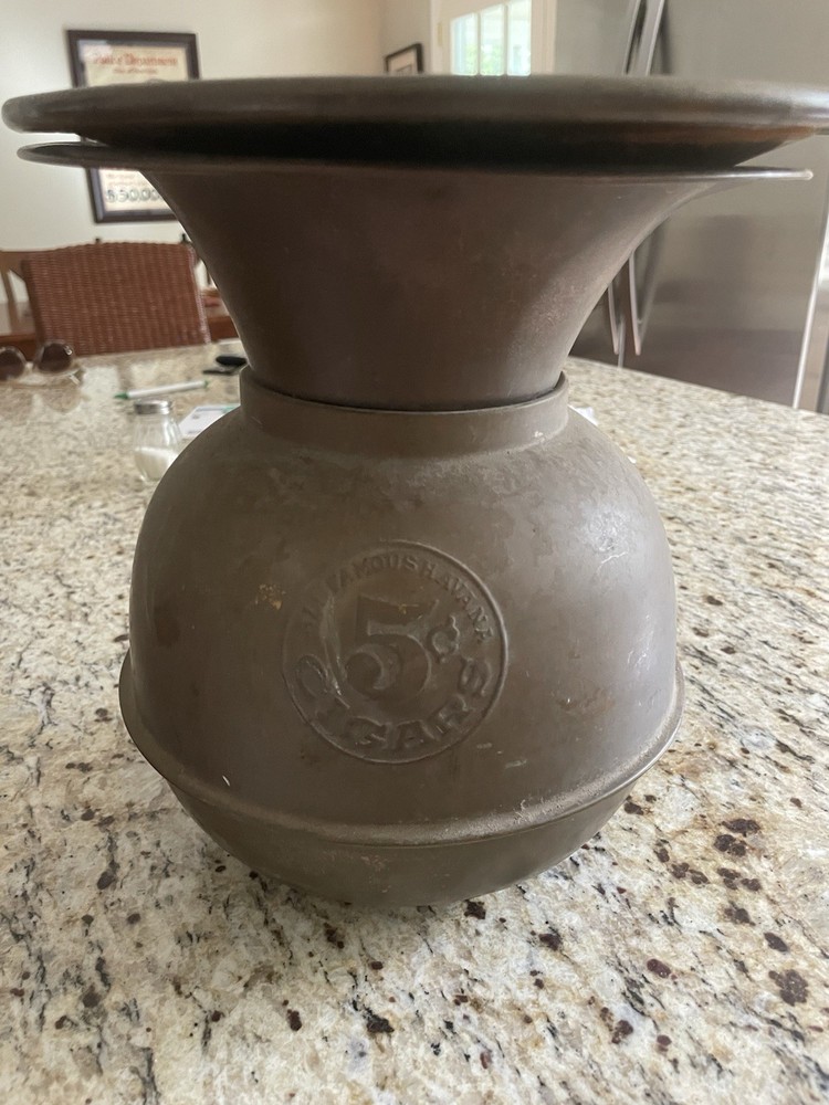 Vintage Solid Brass 5 Cent Cigars Spitoon, ALL FAMOUS HAVANA, Cuspidor