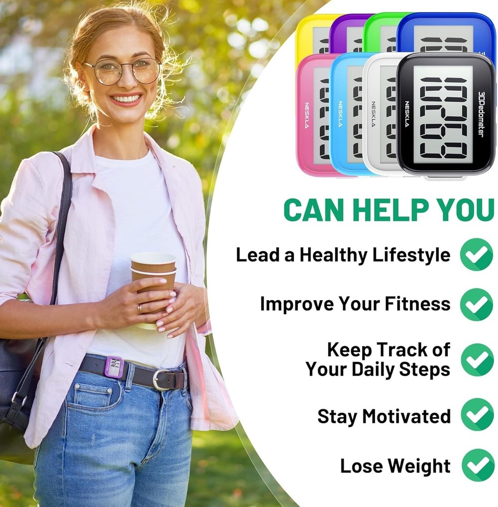 Simple Step Counter, 3D Pedometer for Walking, Step Tracker with Clip Lanyard