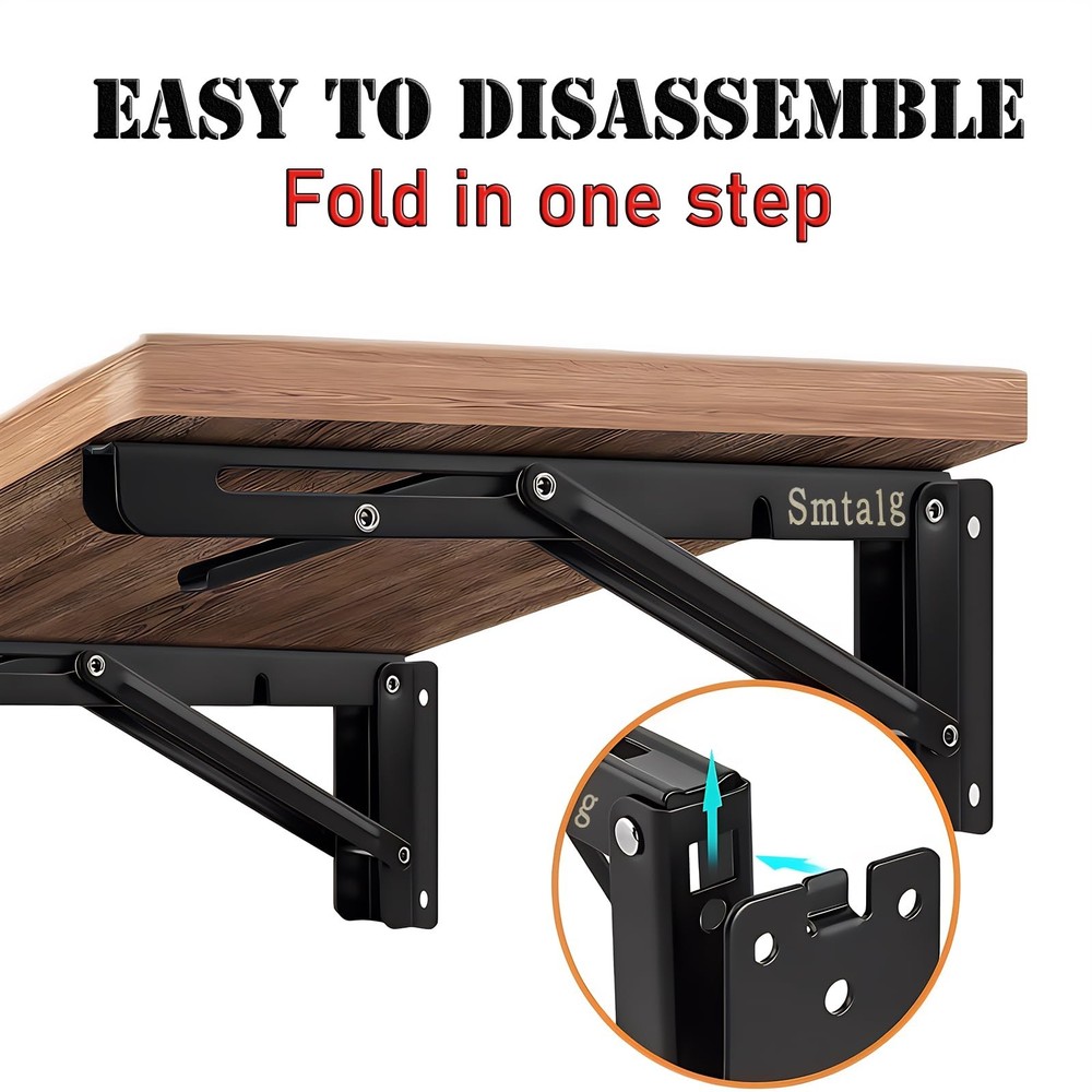 Folding Shelf Brackets，Detachable Folding Bracket，2 Pack Heavy Duty Wall Moun...
