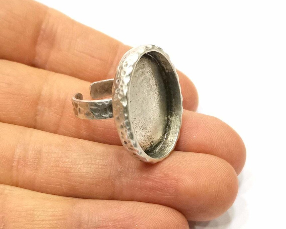 Ring Blank Setting Hammered Base Bezel inlay Backs Cabochon Antiq.Silver G21040