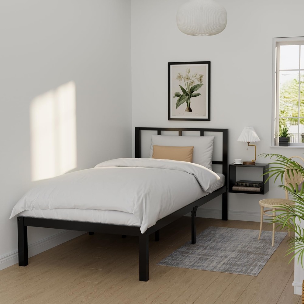 Bamboo Bed Frame Twin Size with Headboard Platform Bedframe Solid Stablewith ...