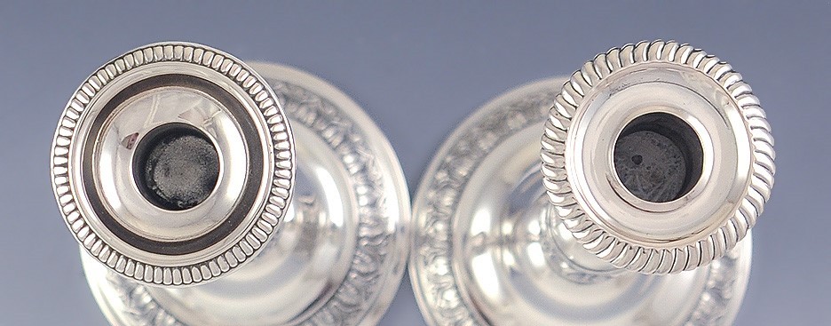 4 Antique c1850 German or Austrian Silver Acanthus Leaf Column Candlesticks