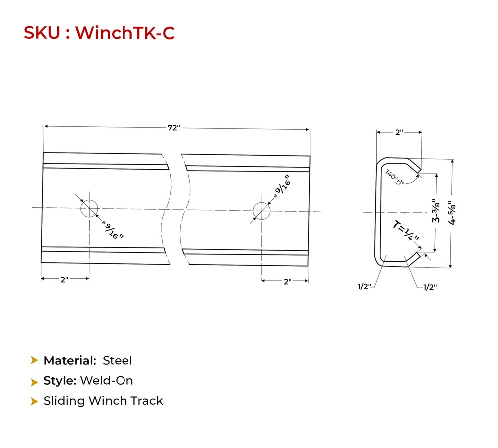 Sliding Winch Track - Steel 6FT Flatbed Trailer C Track