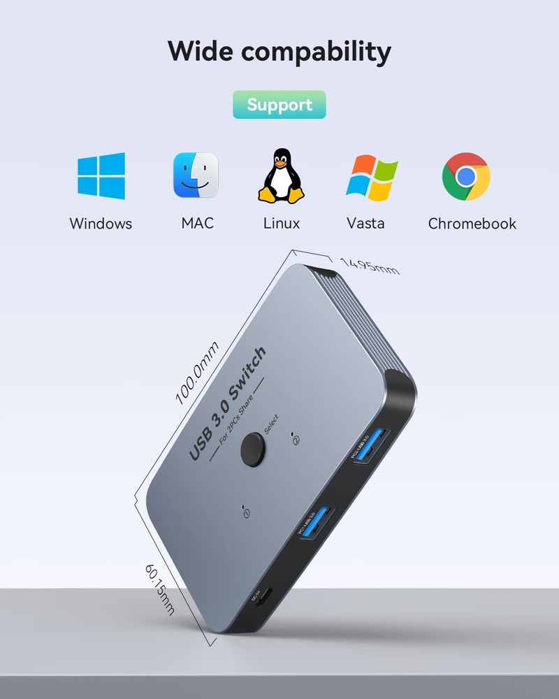 Aluminum USB 3.0 Switch, 2 Computers Share 4 Devices, 2-Pack USB 3.0 Cables