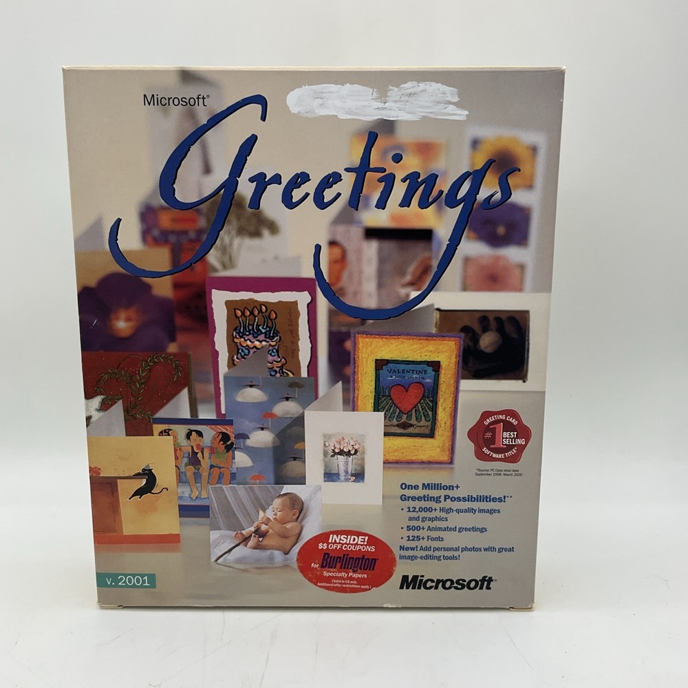 Microsoft Greetings v. 2001 Software, 2 Disc Set In Big Box