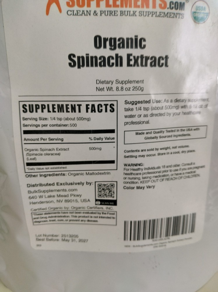 Ryse protein Moon Pie, Bulk Supplements organic spinach extract,