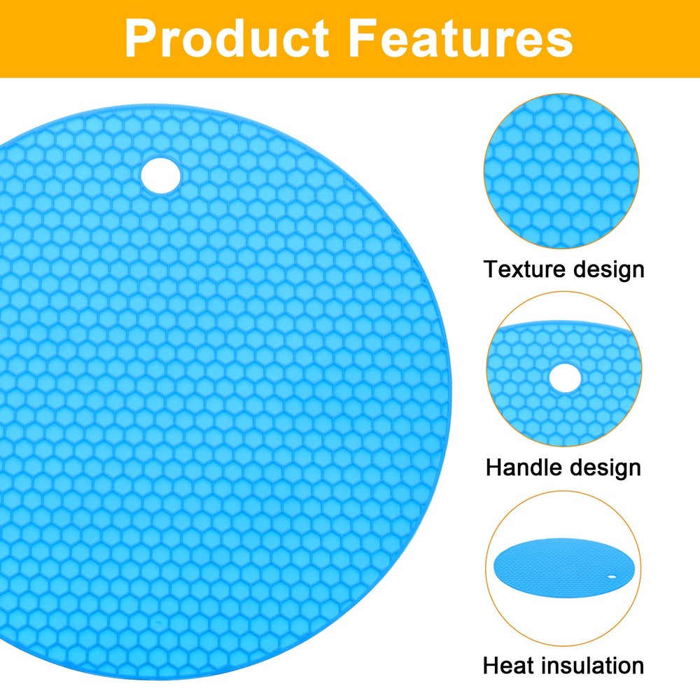 3pcs 7" Silicone Round Texture Jar Opener Pad, Blue