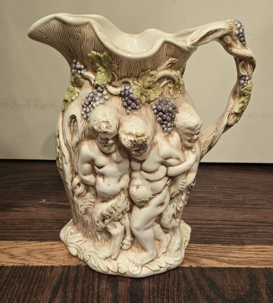 Vintage Ceramic Water Pitcher Mother 3D Cherubs