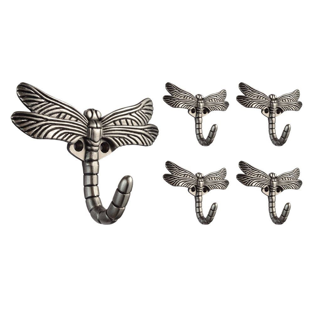 5-Pack Dragonfly Hooks Brushed Satin Pewter