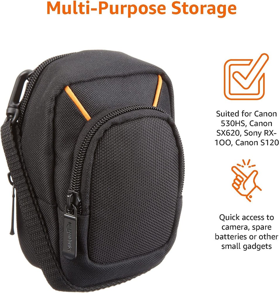 Amazon Basics Medium Point and Shoot Camera Casewith Internal Paddin Black Solid