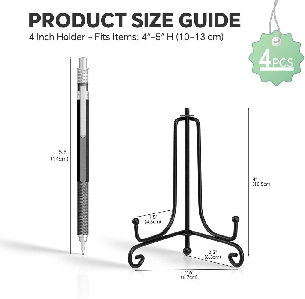 Foldable 4 Pack Iron Display Stand - Adjustable Holder for Pictures & Plates