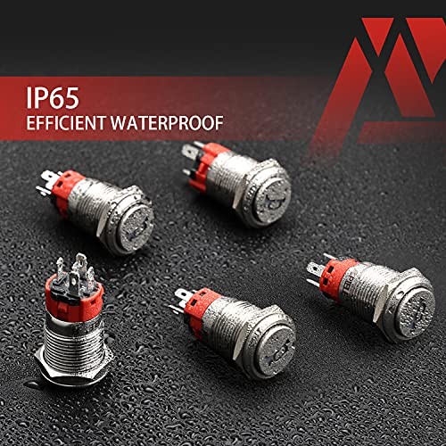 16mm 12V Momentary Speaker Horn Push Button Toggle Switch Blue/ Silver Shell