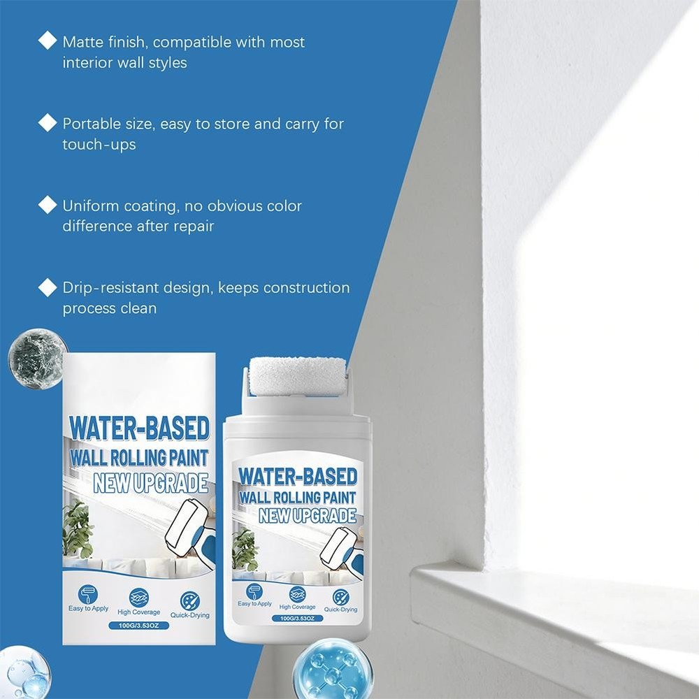 White Wall Paint Roller, Fast-Drying Water-Based Wall Repair Rolling Brush