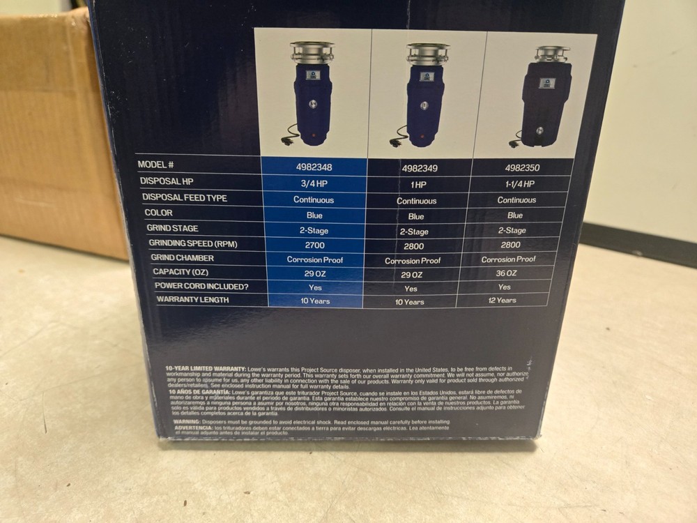 Project Source Corded 3/4-HP Continuous Feed Noise Insulation Garbage Disposal