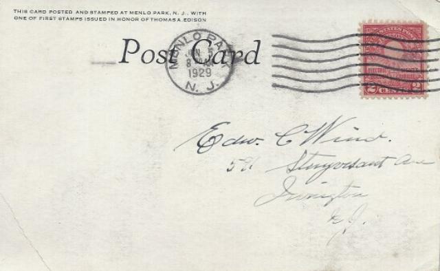 654 2c EDISON LIGHT - Post Card #5