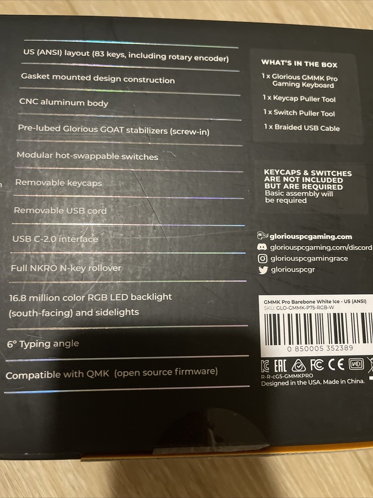Glorious GMMK Pro Barebone White Ice - US (ANSI) See Description