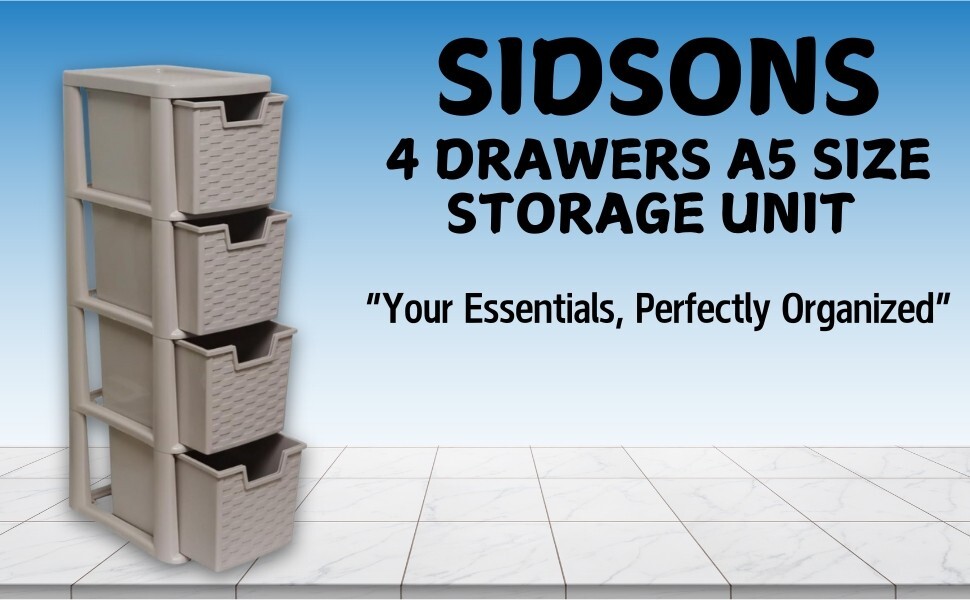 4 Tier Medium Drawers Storage Unit Plastic Chest Tower A5 Size Desktop Organizer