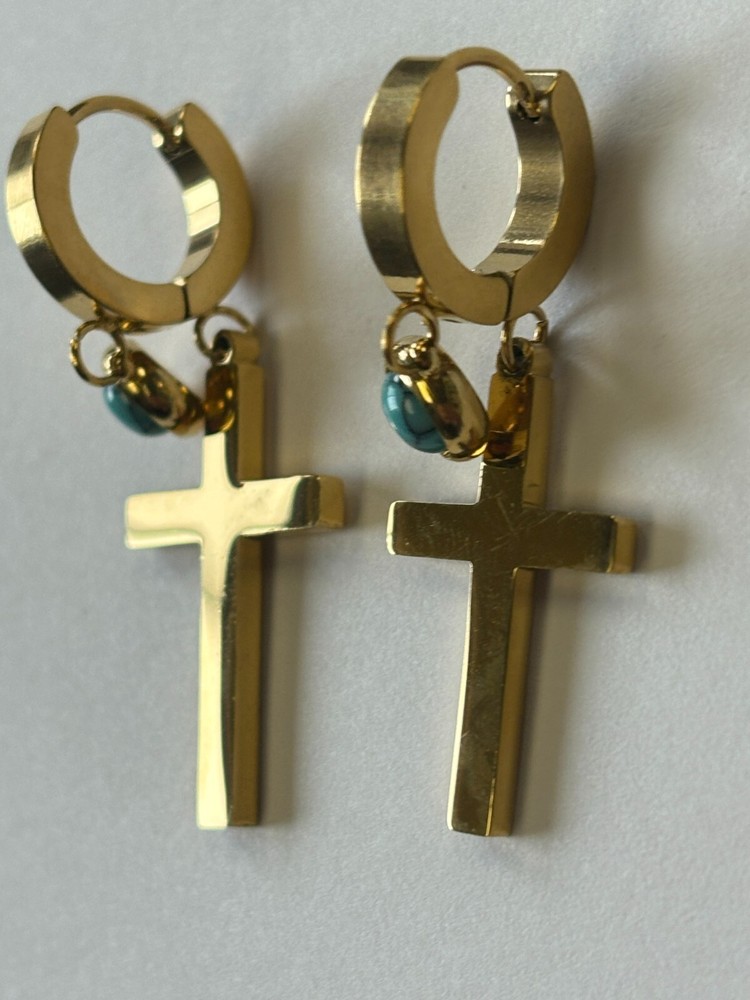 DIY Turquoise Gold Cross Earrings