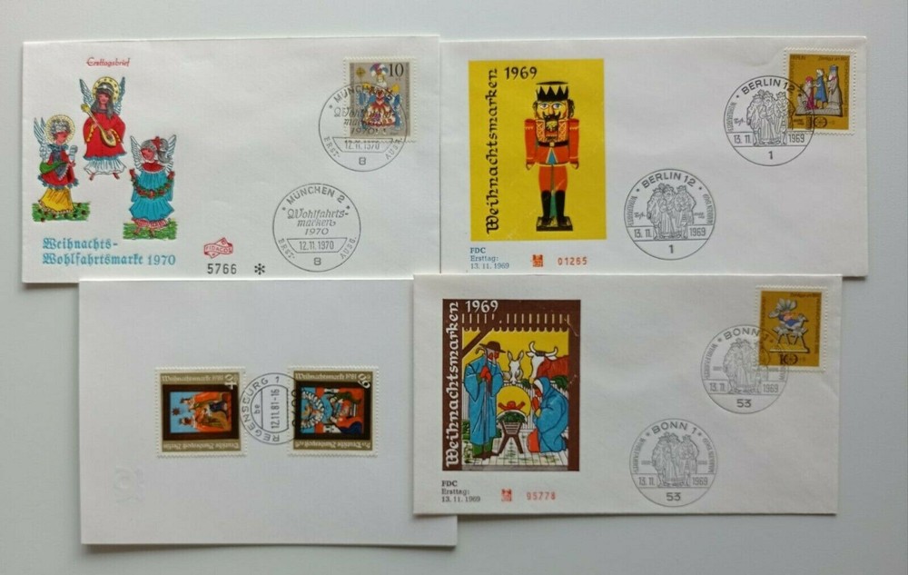 L7858 GERMANY CHRISTMAS 1969 4 FIRST DAY COVERS