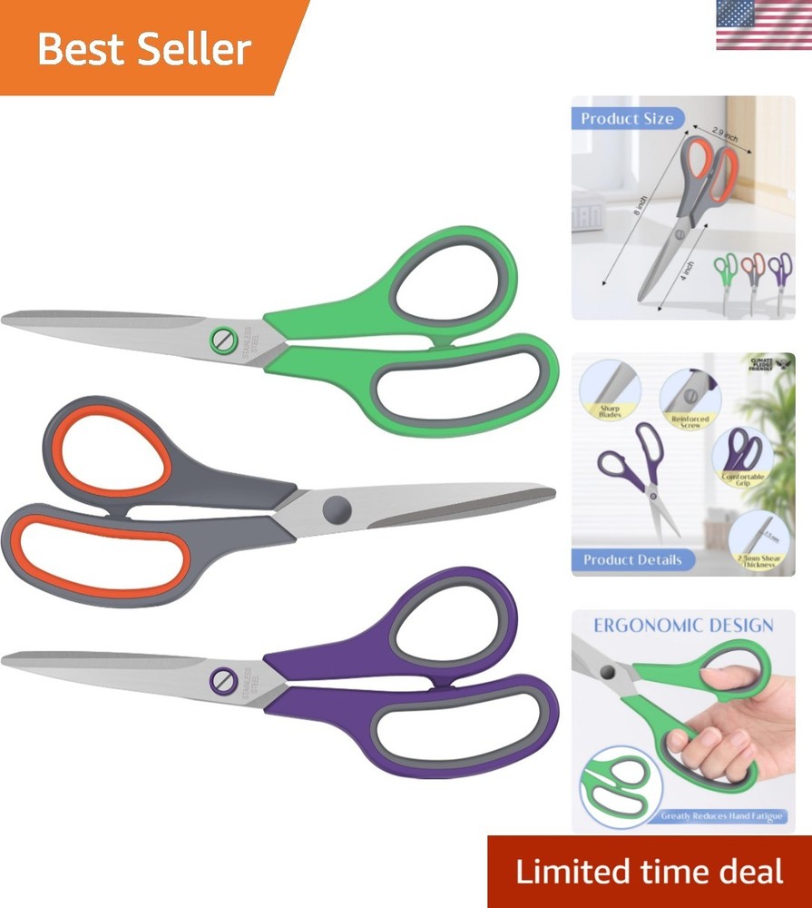 3 Pack Scissors Set, 8.3" Heavy Duty Scissors with 25 mm Thickness Sharp Blad...
