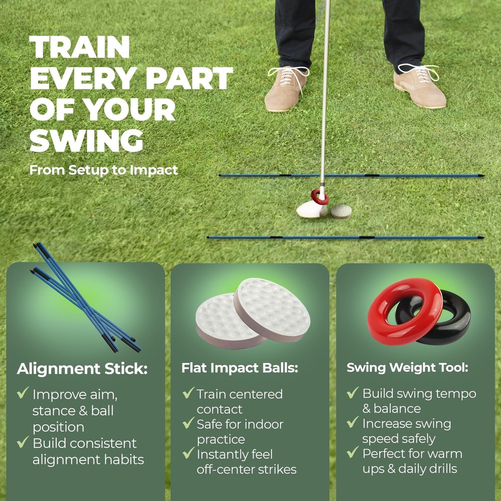 6in1 Golf Swing Trainer with Divot Board, Golf Grip Trainer, Alignment Sticks...