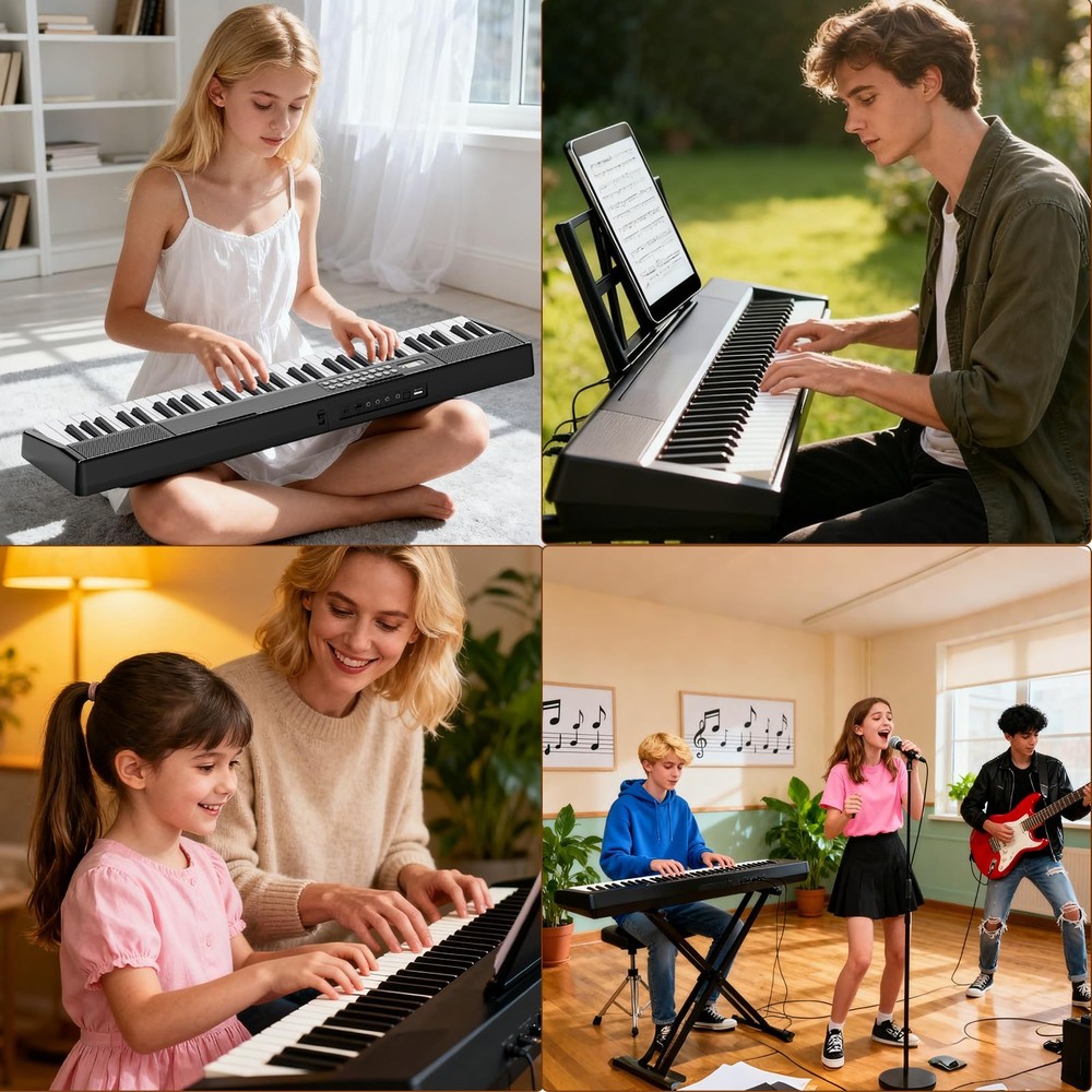 Electronic Piano Keyboard,Bluetooth Foldable 61 Key Semi-Weighted Digital Pianos