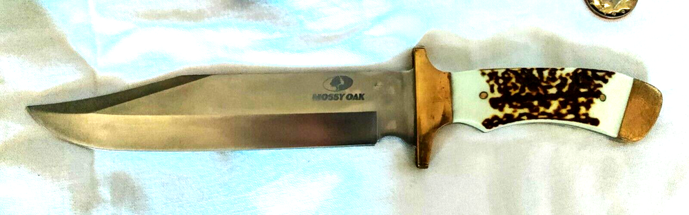 Lrg BOWIE KNIFE with Leather Sheath / 8.5 SHARP BLADE / 14" Full / Bone Handle