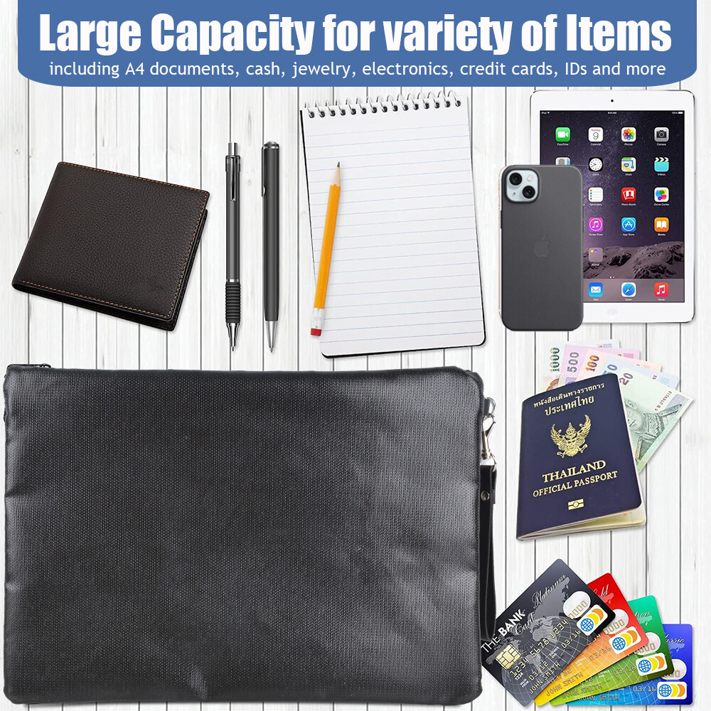 Fireproof Document Money Bag with Lock Waterproof Envelope Safe Pouch Storage