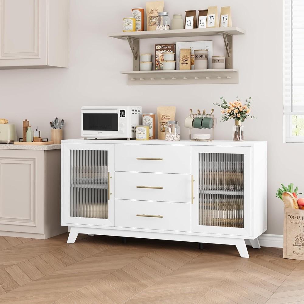 56" Sideboard Buffet Cabinet Home Storage Cupboard with 2 Doors & 3 Drawers