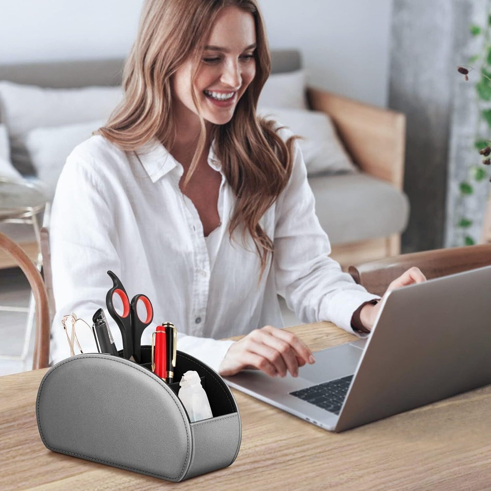 Remote Control Holder Leather TV Remote Caddy Desktop Organizer 5 Compartments