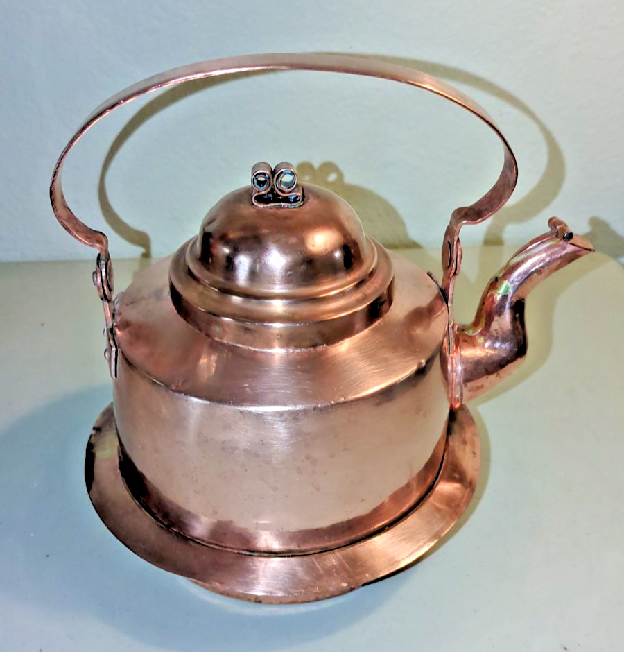 Vintage Swedish Copper Tea Kettle, 9" Tall With Handle