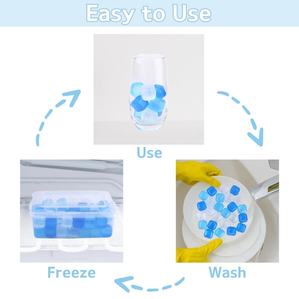 Reusable Ice Cube with Lid & Bin, 60 Pack Plastic Ice Cubes for Dri... Fast Ship